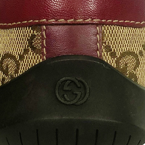 GUCCI Maroon Leather Tan Monogram Lace Up Sneakers 270105 - Picture 15 of 16